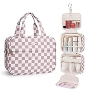 Narwey Hanging Toiletry Bag for Women Checkered Travel Makeup Bag Organizer Cosmetic Make up Toil...