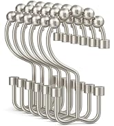 Bathway Nickel Shower Curtain Hooks, 12 Pcs Double Sided Shower Hooks, Rust Proof Metal Shower Ho...