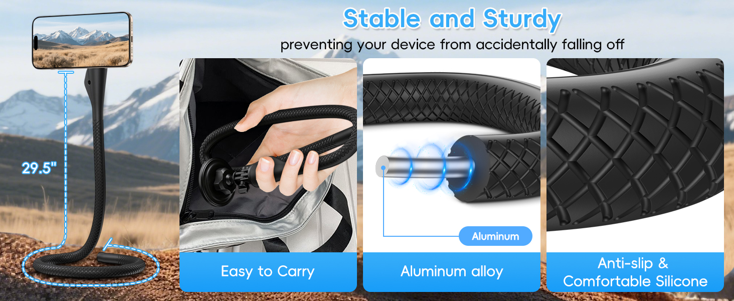 Magnetic Flexible Phone Mount Holder for iPhone 16 15 14 Pro Max & Action Camera