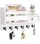 VIS'V Key Holder for Wall, White Wooden Key Mail Holder with Drawer Wall Mount Key Organizer Mail...