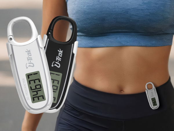 U-Trak 3D Pedometer for Walking with Removable Clip and Carabiner
