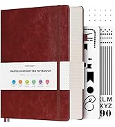 OFFIGIFT Bullet Dotted Journal Notebook, 312 Numbered Pages A5 Hardcover Leather Journal, 100gsm ...