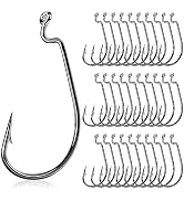 UCEC Fishing Hooks Offset Shank Worm Hooks Extra Wide Gap 2X Strong Carbon Steel Bait Jig for Bas...