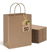 MESHA Large Paper Bags 10x5x13 Inch Kraft Shopping Paper Bags with Handles Bulk 50 Pack Large Gif...