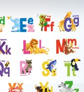 Colorful alphabet letters arranged in rows, featuring playful and decorative designs with various colors and patterns. Each letter has unique styling and embellishments.