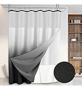 Ombre Linen Textured Shower Curtain with Snap-in Fabric Liner Set, 12 Hooks Included - Hotel Styl...