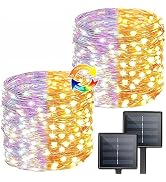 (Warm White ? Multicolor) Solar String Lights Outdoor, 2-Pack 80FT 200 LED Solar Twinkle Outside ...