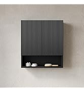 USHOWER Black Bathroom Wall Cabinet with Fluted Doors & Open Shelf | Thickened MDF Medicine Cabin...