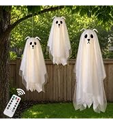 Halloween Decorations Outdoor, 3 Pack Lighted Dog Ghost Hanging Decor | Warm LED Glow Floating Sw...