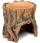 REPTIZOO Reptile Hide Cave Resin Moisture Keeping Reptile Cave with Clay Water Basin Humidifying ...