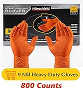 nitroshield 9mil Heavy Duty Disposable Nitrile Gloves,Orange XLarge 800Pcs -Chemical Resistant, L...