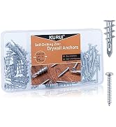 KURUI #8 Zinc Self-Drilling Drywall Anchors, 60PCs Hollow Metal Wall Anchors and Screws Kit, 30 H...
