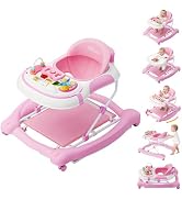 5-in-1 Foldable Baby Walker,Music and Lights Baby Walker with Wheels,Height Adjustable Infant Wal...