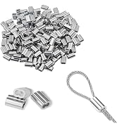 100pcs 1/16"(1.5mm) Aluminum Crimping Sleeves Loops, Cable Crimps Wire Ferrules, Double Ferrule A...