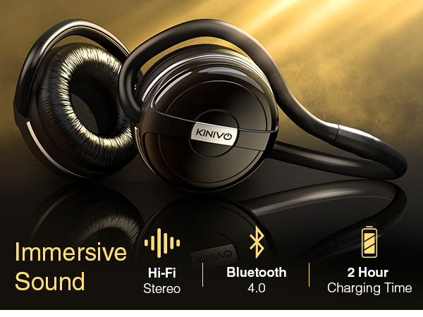 KINIVO wireless headphones bluetooth professional on ear music headsets HiFi Stereo sweat proof 30h