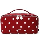 EACHY Travel Makeup Bag for Women, Large Capacity Travel Cosmetic Bag, Polka Dot Wide-Open Makeup...