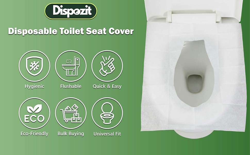 Dispozit Flushable toilet seat covers on a toilet seat, Hygienic, eco-friendly, 100% biodegradable.
