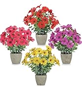 4 Pack Small Fake Plants Potted Artificial Plants Artificial Flowers Potted Faux Flower Daisy wit...