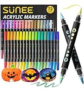 SUNEE 72 Colors Acrylic Paint Markers, 36 Pack Brush Tip Paint Pens with Automatic Ink Control Sy...