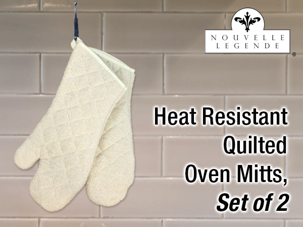 Nouvelle Legende Cotton Quilted Terry Oven Mitts Long Lasting Heat Resistance Protection, 17 Inches