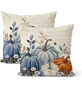 DAFENA Fall Pillow Covers 18x18 Inch 2 Pcs Vintage Blue Orange Pumpkin Leaf Decor Throw Pillows A...