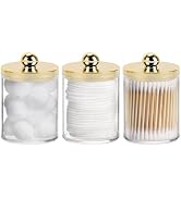 Tbestmax 10oz Qtips Holder Bathroom Container - Plastic Apothecary Jar with Gold Lids for Cotton ...