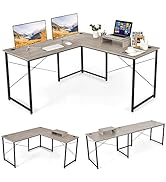 Tangkula L-Shaped Computer Desk, 95 Inch Reversible Corner Desk with Monitor Stand & 3 Cable Hole...