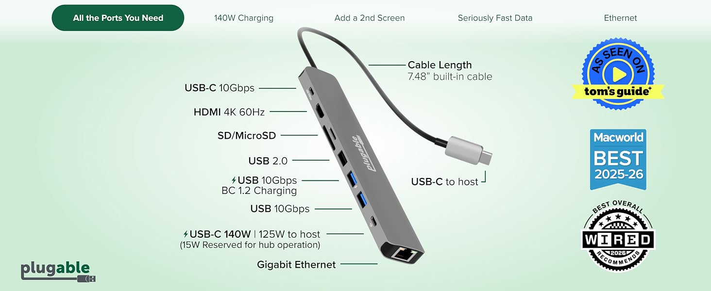 USB C multiport adapter with pass through charging and usb ports
