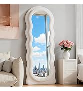 ZMYCZ Full Length Mirror, 63"x24" Wavy Floor Mirror, Arched Standing Mirrors Full Length, Cloud S...