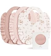 Konssy Muslin Baby Bibs for Girls – Soft 100% Cotton Drool Bibs, Ruffle Trim for Newborns & Toddl...