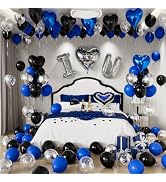 I Love You Balloons for Him, Romantic Blue Black Silver Anniversary Decor | Heart Foil Balloons a...