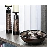 Dublin Set of 2 Candle Holders with Matching Decorative Bowl and Set of 3 Orbs Balls - Coffee Tab...