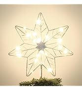 YEAHOME Christmas Tree Topper, Silver Glittered Hollow 7-Point Star Tree Topper, Lighted Wire Sta...