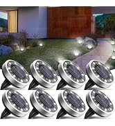 vighep Solar Ground Lights, 8 Pack Flat Solar Lights Outdoor Waterproof, Bright LED Solar Disc Li...