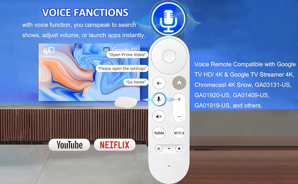 Replacement Voice Remote for Google Chromecast 4K/ HD