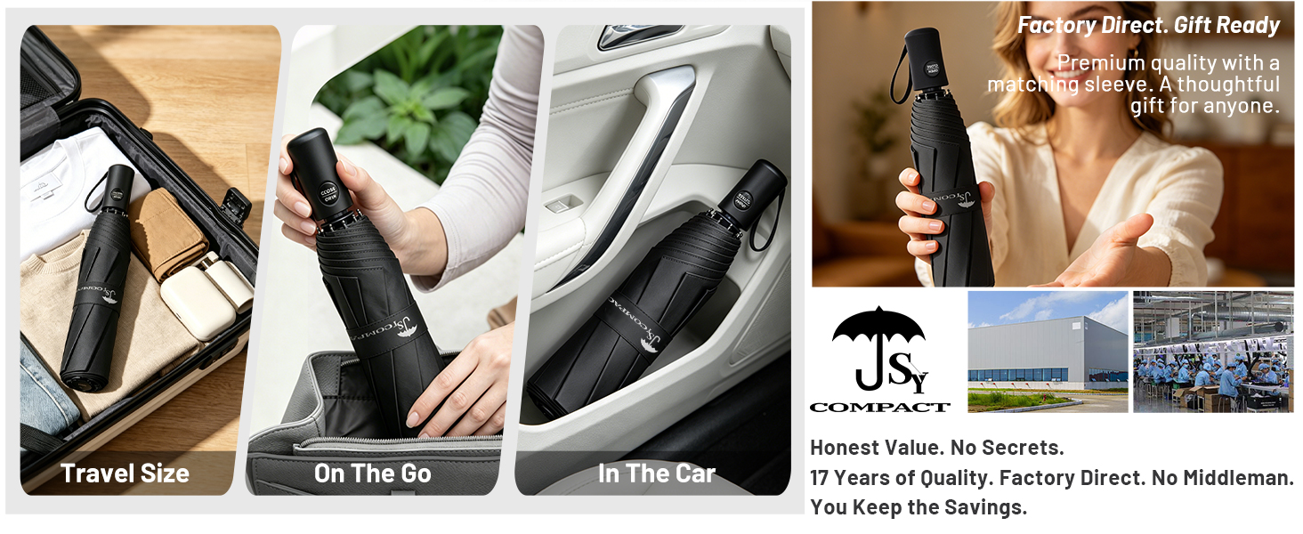 Factory direct cost-effective umbrella. A thoughtful everyday carry gift ready for men and women.