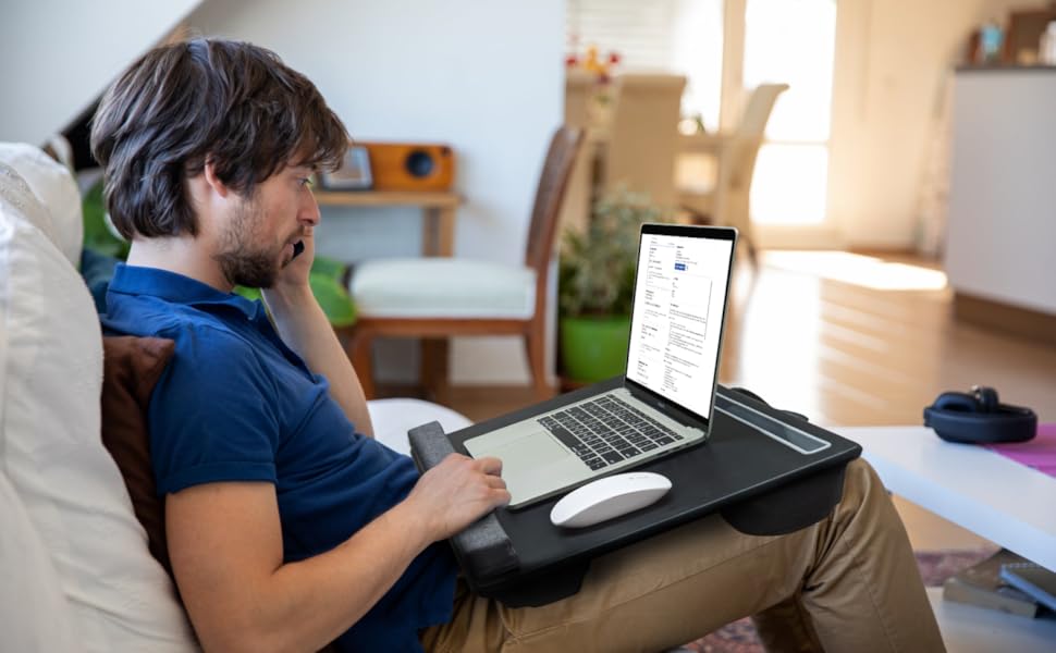 Working on the sofa with the full mouse pad lap desk