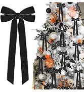 12Pcs Black Velvet Ribbon Bows Halloween Tree Decorations,5in x 10in Christmas Ornaments for Tree...
