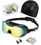 Hurdilen Swim Goggles with Nose Clip, Ear Plugs & Swim Cap, Anti-Fog UV Protection Lens, Leakproo...