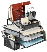 DESIGNA Stackable Mesh Desk Organizer with 3 Sliding Letter Tray Drawers, 4 File Holders Sorter S...