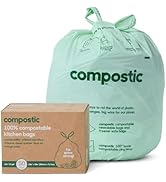 Compostic Home Compostable Trash Bags, 13 Gallon Tall Kitchen Rubbish Bags (23” x 29”), Extra Str...