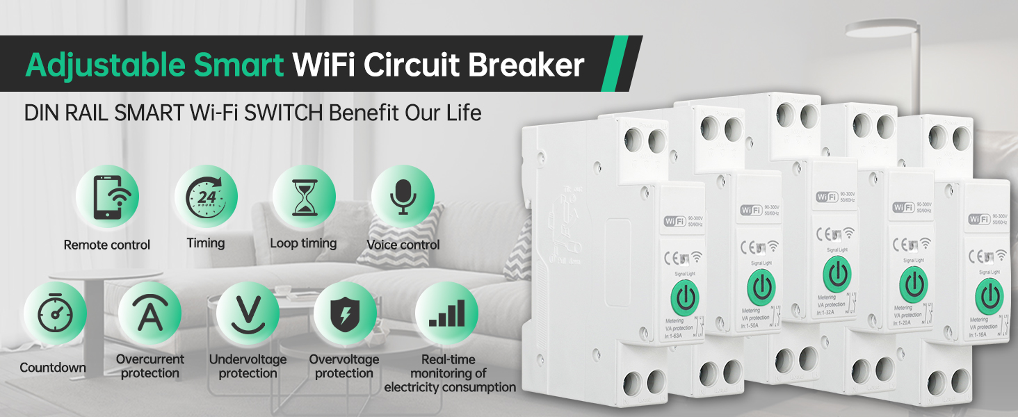 wifi smart breaker smart circuit breaker 16 20 32 50 63a smart breaker wifi