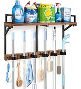 Lorbro Broom Holder Wall Mount with Cleaning Supplies Storage, Heavy Duty Broom and Mop Organizer...