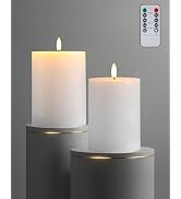 Gmnee 3"x4" Flickering Flameless Candles with Remote Timer, 3" Diameter White Pillar, Real Wax, S...