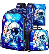 KLFVB 3PCS Dinosaur Backpack for Boys, 16" Kids Bookbag and Lunch Box, Preschool Backpacks for El...