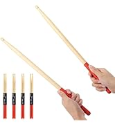 4 Pairs 5A Maple Wood Drumsticks Non-slip Drum Sticks for Kids Adults Beginners (Red)