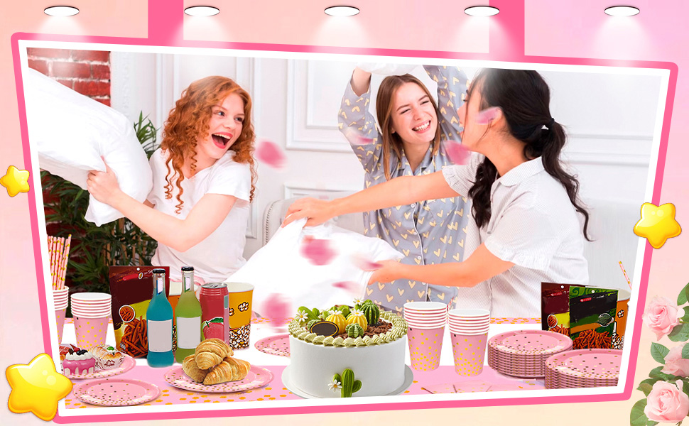 pink and gold paper plates