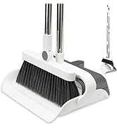 Broom with Dustpan Combo Set, 48" Long Stainless Steel Handle Brooms, Upright Standing Dustpan fo...