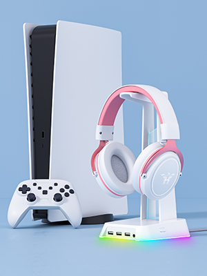 white headphones stand