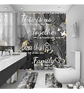 juwute 4Pcs Family Marble Shower Curtain Set,Dark Grey Home Inspirational Bathroom Sets with Show...
